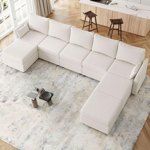 Modular Sectional Sofa, 8 Seat Sectional Couches for Living Room, U Shaped Sectional Sofa with Storage, Comfy modular Sectional Sleeper Sofa with Chaise, Convertible Modular Couches(Light Grey)