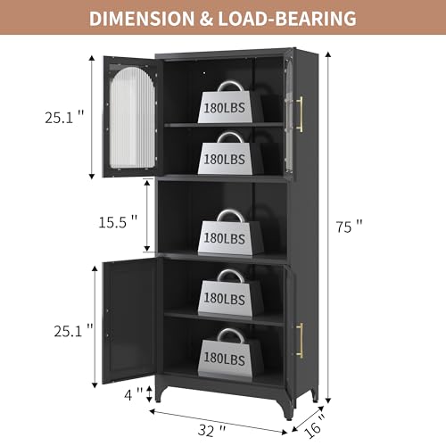 Kitchen Pantry Cabinet with Acrylic Glass Doors, 75
