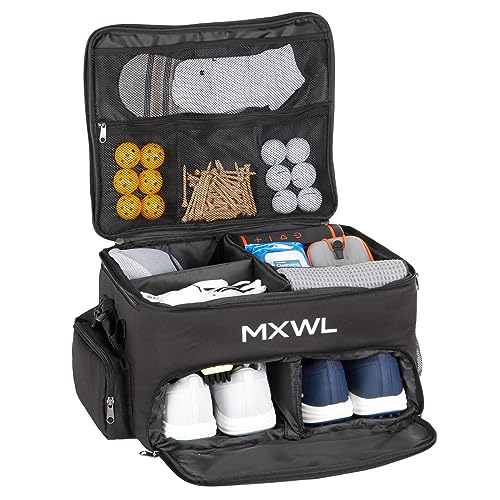 MXWL Heavy Duty Golf Trunk Organizer w/Shoulder Strap- Design with Exclusive 3 Layers & 3 Sturdy Hardboard Inserts- Efficient Storage Car Trunk Organizer for SUV Stores All of Your Golf Accessories…