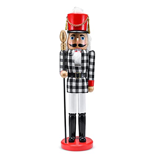 Ornativity Christmas Checkered Soldier Nutcracker – Black and White Wooden Nutcracker Toy Soldier Knight with a Staff in Hand Xmas Themed Holiday Nut Cracker Figure Decorations 15