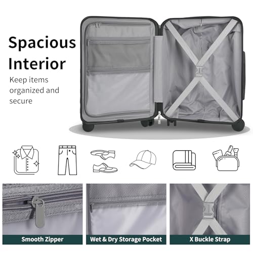 Lightweight Luggage with Spinner Wheels & YKK Zipper, 3-Piece Travel Suitcase ABS+PC Hardshell Luggage Set with TSA Lock, Light Avocado Green (20+24+28 inch)