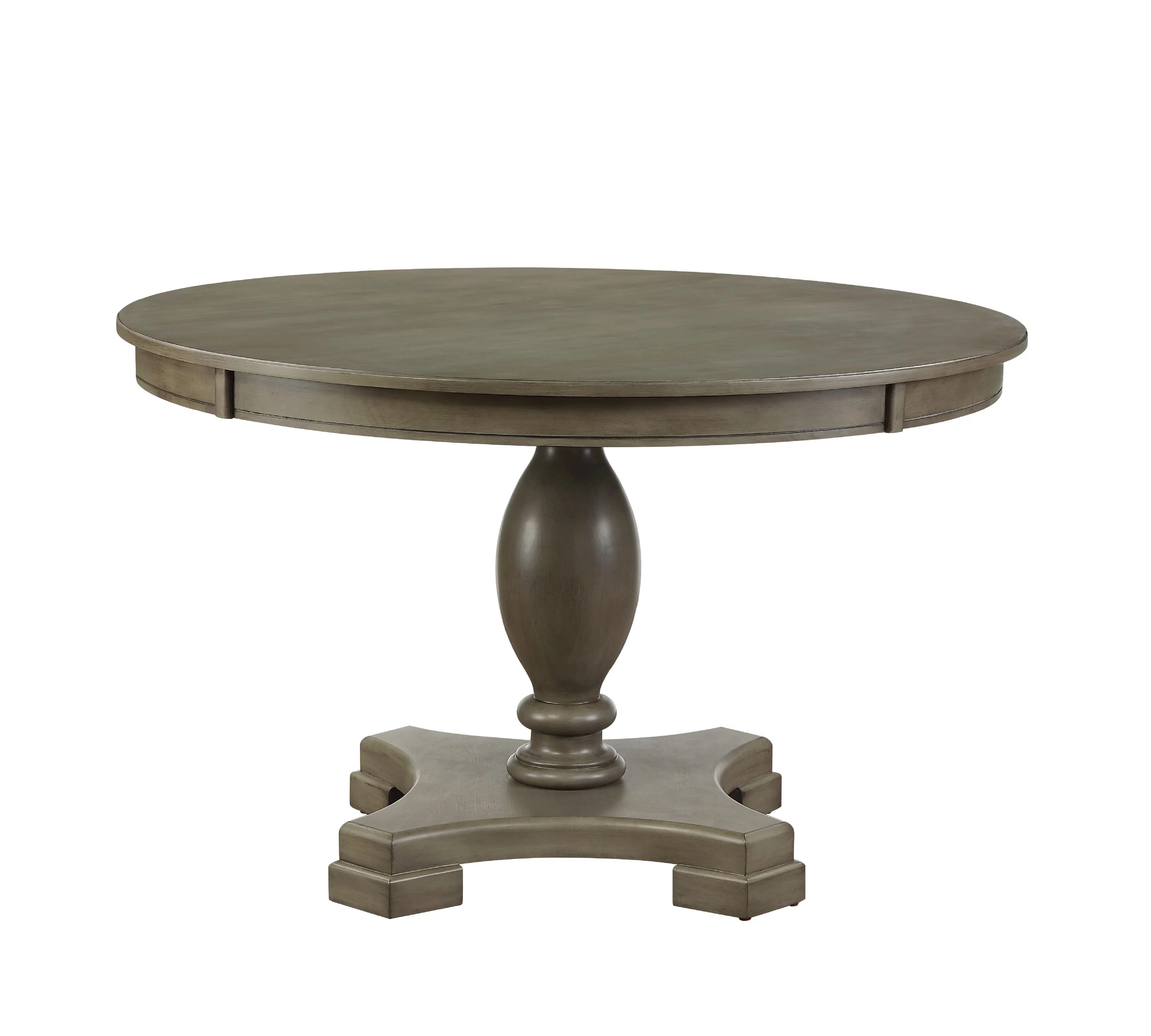 ACME Waylon Round Wooden Top Dining Table with Single Pedestal in Gray Oak
