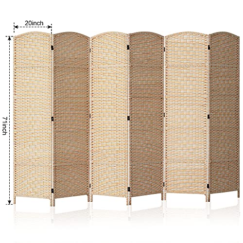 JOSTYLE Folding Privacy Room Divider, 4 Panel Screen Divider 6 ft. Tall Freestanding Extra Wide Rattan Room Partition Wall Separation Dividers, Grey