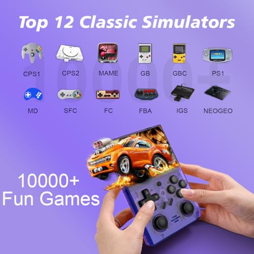 WeLohas Retro Gaming Device,Handheld Games with Linux System ,64G TF Card Preloaded 15000+ Fun Video Games,3.5'' IPS Screen,Portable Handheld Emulator Gift for Teens Adults,Purple