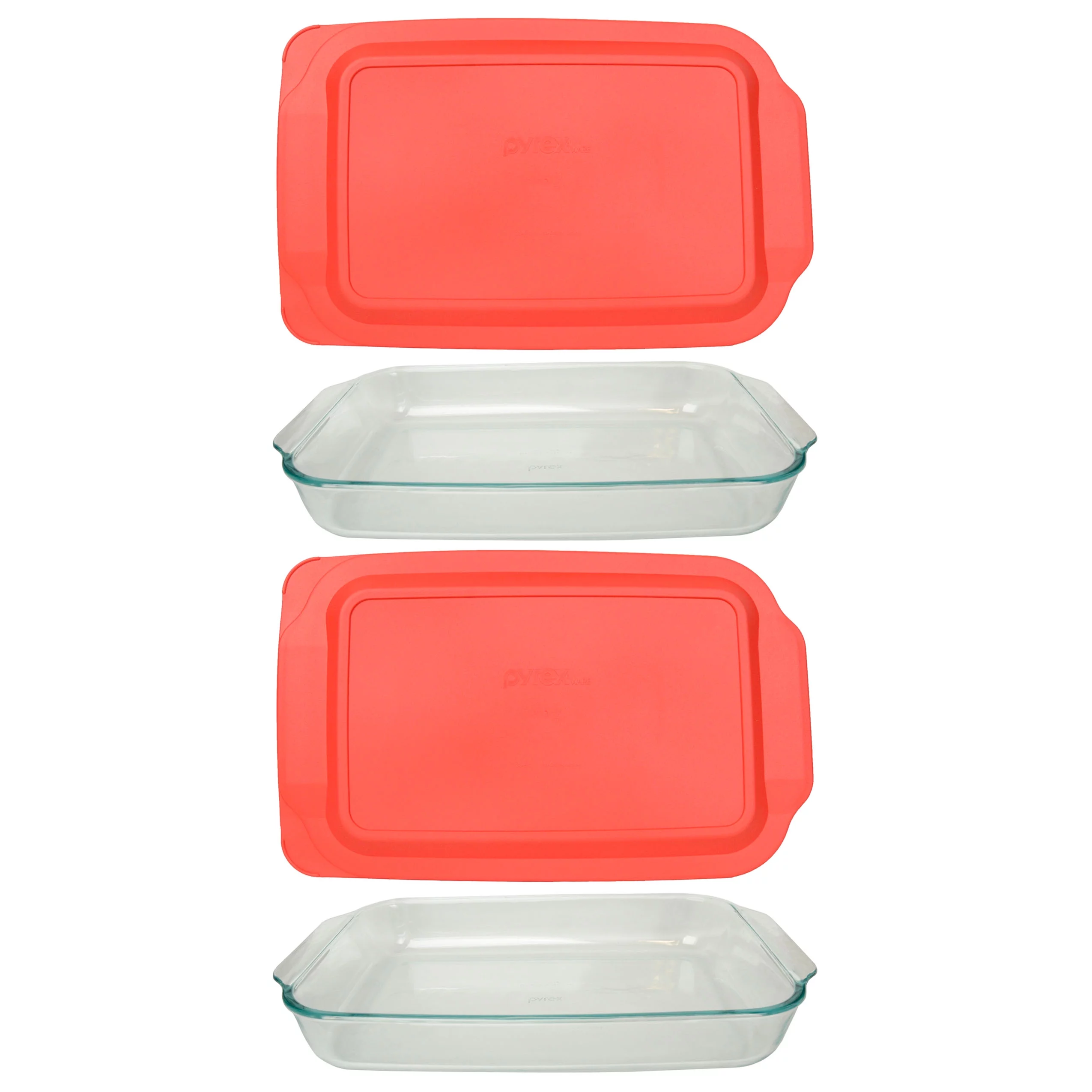 Pyrex 234 Rectangle 4-Quart Glass Baking Casserole Dish and 234-PC Red Plastic Lid (2-Pack)