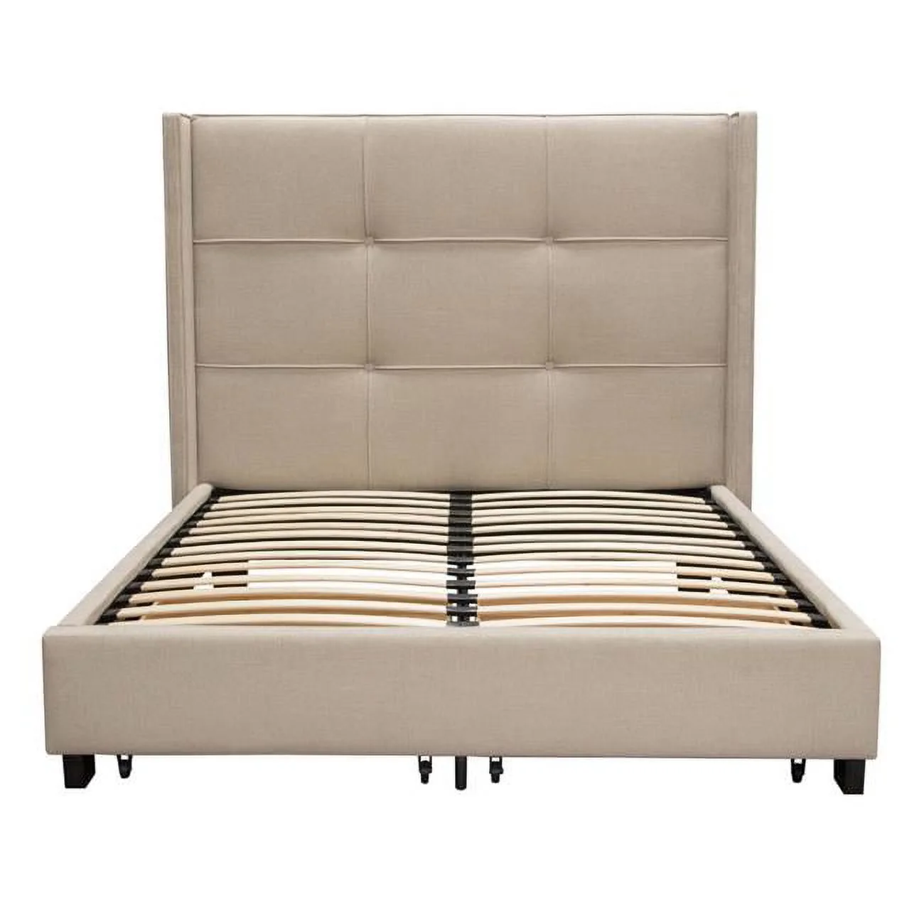 Diamond Sofa  Beverly Eastern King Size Bed with Integrated Footboard Storage Unit & Accent Wings, Sand Fabric
