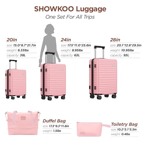 SHOWKOO Luggage Sets 3 Piece Hardside Expandable Suitcase with Double Spinner Wheels Tsa Lock, (Beige White, 5 piece set)