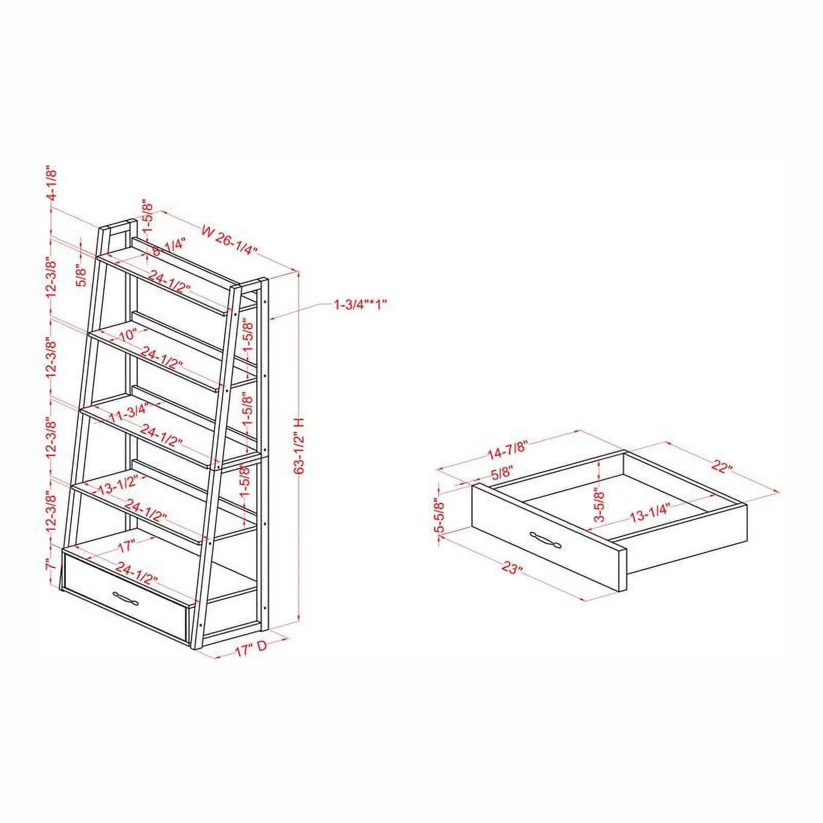 Bowery Hill Transitional Wood 1-Drawer Bookcase in Cherry Finish