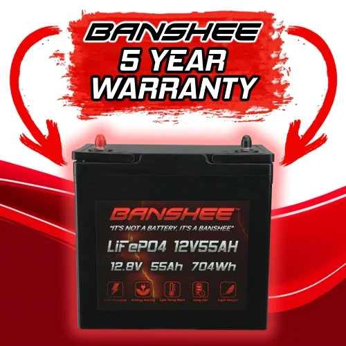 Banshee Battery 12V 55AH Lithium LiFePO4 Deep Cycle Replacement Battery Compatible with Quickie V-100 Rear Wheel Drive - 4 Pack