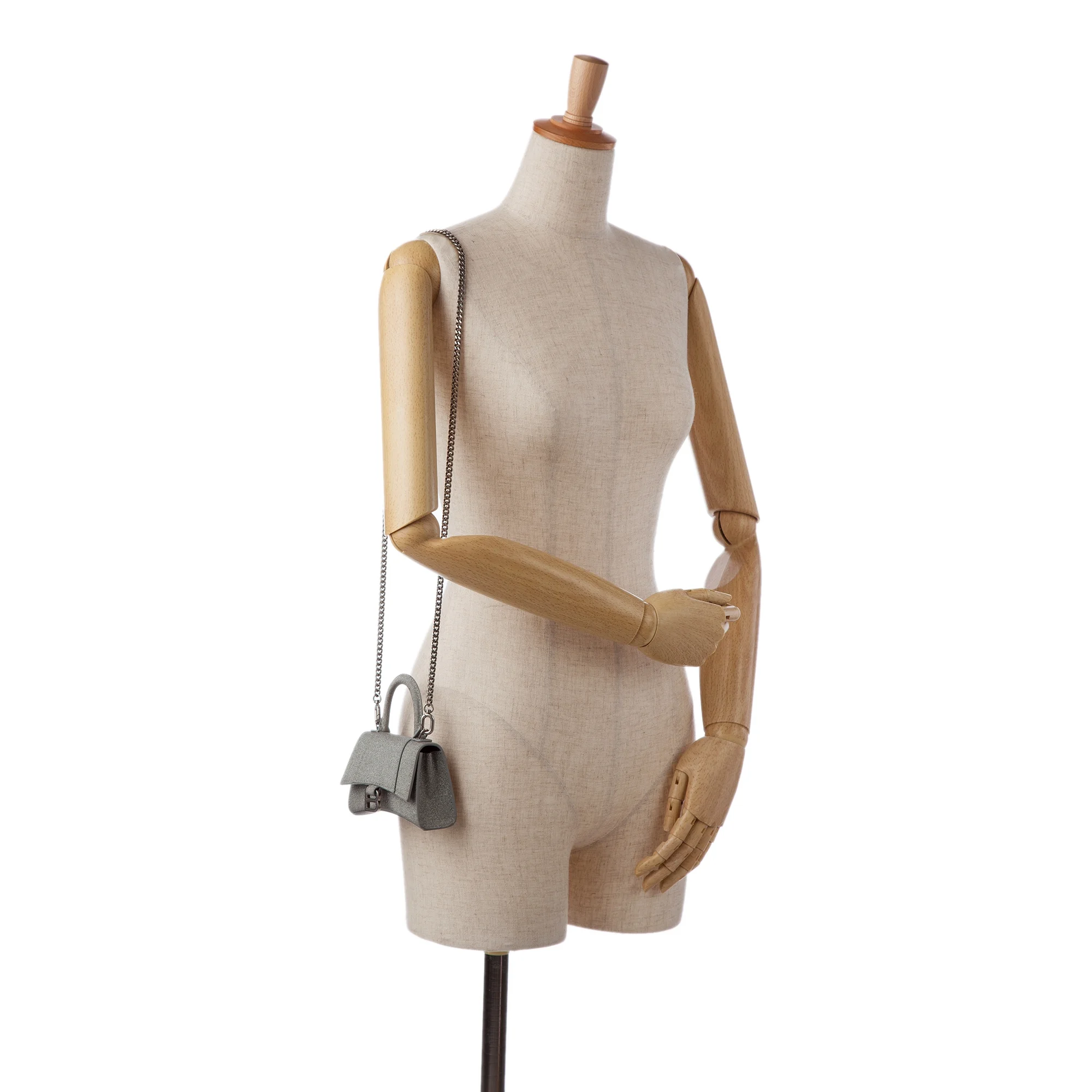 Pre-Owned Authenticated Balenciaga Mini Glitter Hourglass Satchel Polyester Fabric Gray Unisex (Good)