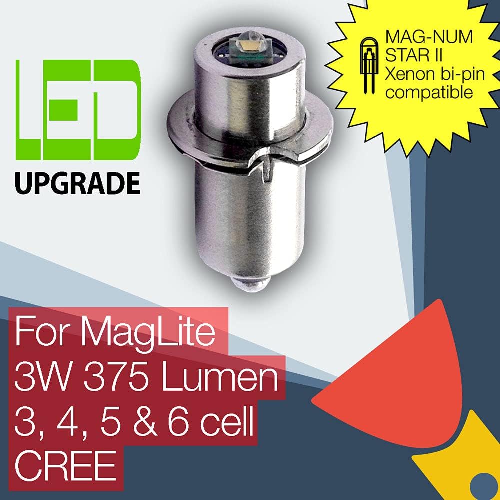 MagLite LED Conversion/Upgrade Bulb 375Lm Mag-Num Star II bi-pin 3D/3C, 4D/4C, 5D, 6D Cell Torch/Flashlight Cree XP-G2 Compatible/Replacement for MagLite