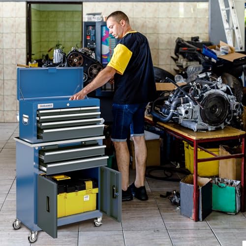 8-Drawer Rolling Tool Chest,Tool Chest with 360° Brake Wheels and Padded Feet,Tool Cabinet with Locking System and Drawer Liners,Ideal Design for Garage and Workshop