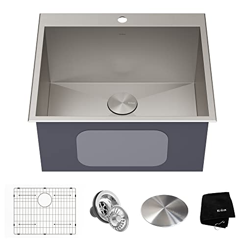 KRAUS Standart PRO 22-inch Drop-In Top Mount 16 Gauge Stainless Steel Single Bowl Laundry Utility Sink, KHT301-22L