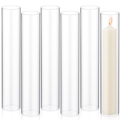 6 Pieces Hurricane Candle Holder Sleeve Open Ended Clear Glass Cylinder Candleholder Bottomless Candle Cover Hurricane Chimney Clear Chimney Shade Tube Cover (3 x 10 Inch)