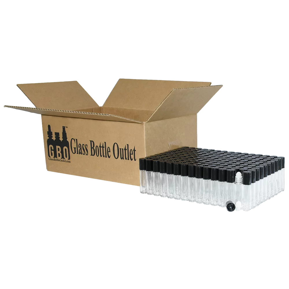 1/3 oz. (10 ml) Clear Glass Roll-on Bottle with Black Cap (Plastic Ball) (V3)