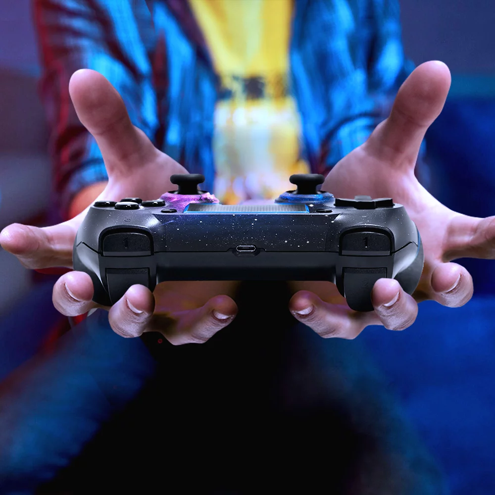 AceGamer Wireless Controller for PS4 with 2 Thumb Grips, Galaxy Custom Design V2 Gamepad Joystick, Compatible with PS4, Slim, Pro and Windows PC