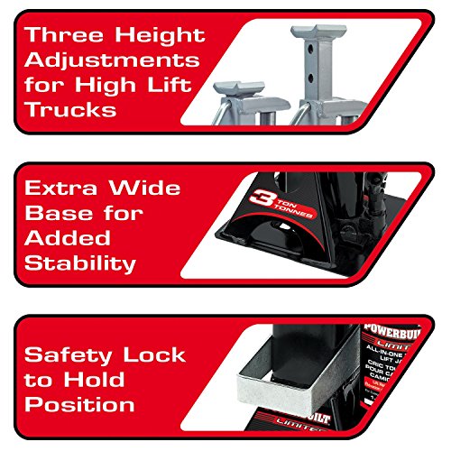 Powerbuilt 3 Ton, Bottle Jack and Jack Stands in One, 6000 Pound All-in-One Car Lift, Heavy Duty Vehicle Unijack, 640912