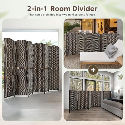 JOSTYLE Folding Privacy Room Divider, 4 Panel Screen Divider 6 ft. Tall Freestanding Extra Wide Rattan Room Partition Wall Separation Dividers, Grey
