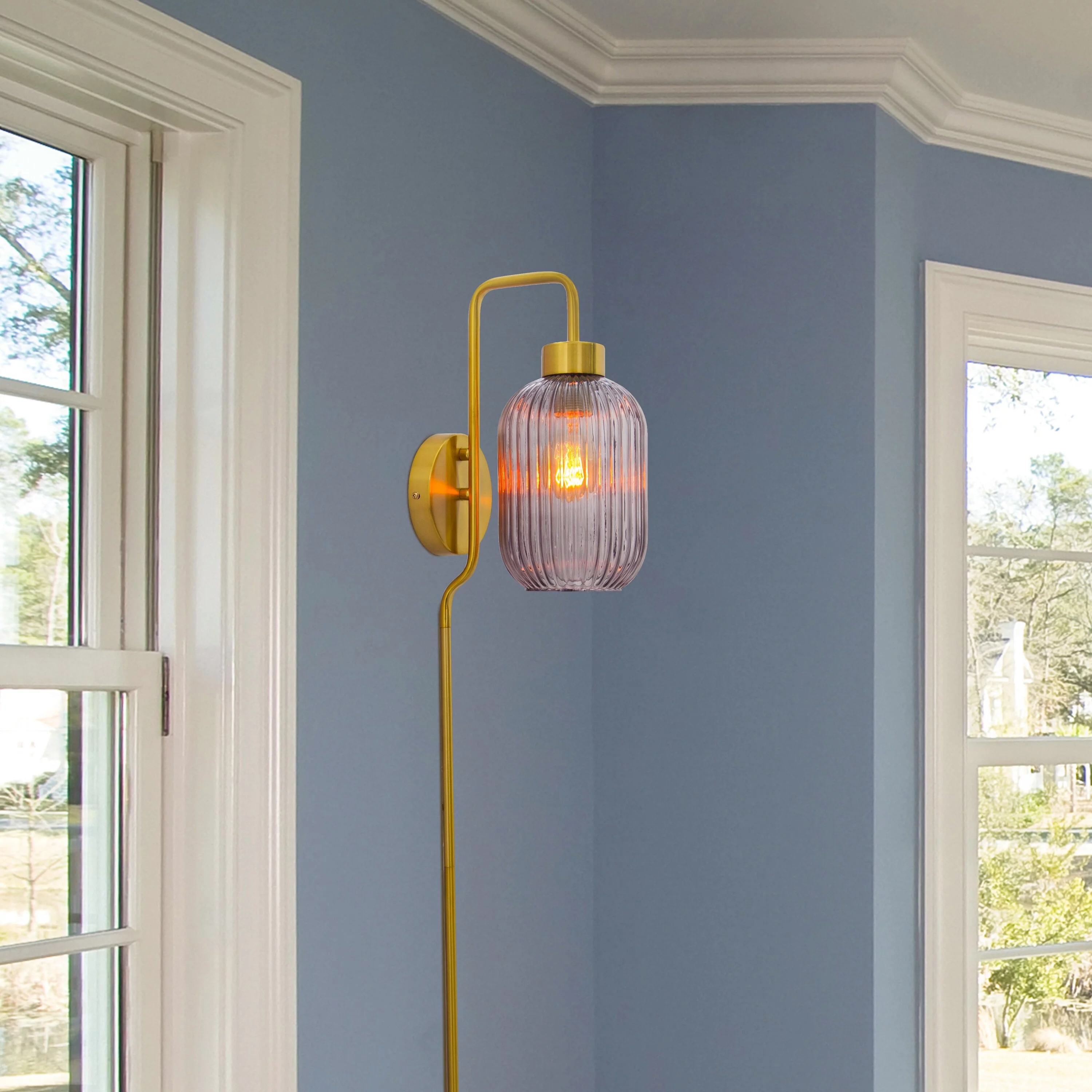 River of Goods Adrienne  Smoky Purple Glass and Metal Retro Wall Sconce - 5.375