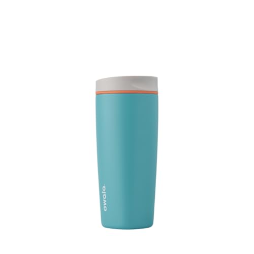 Owala SmoothSip Slider Insulated Stainless Steel Coffee Tumbler, Reusable Iced Coffee Cup, Hot Coffee Travel Mug, BPA Free 20 oz, Pink (Pucker Up)