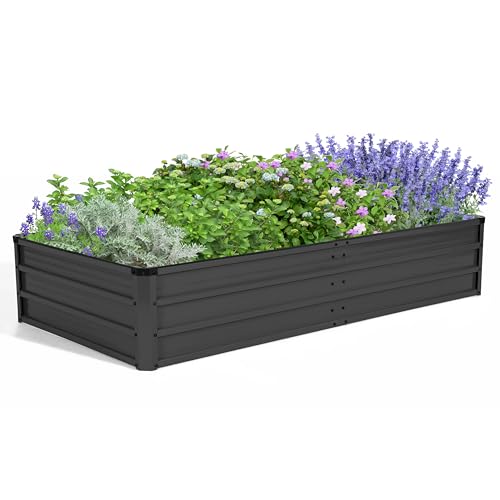 NUU GARDEN 6x3x1ft Rectangular Galvanized Raised Garden Bed for Gardening Elevated Planting Metal Planter Box Outdoor Patio Planting Bed for Vegetables Flowers Herb, Dark Gray