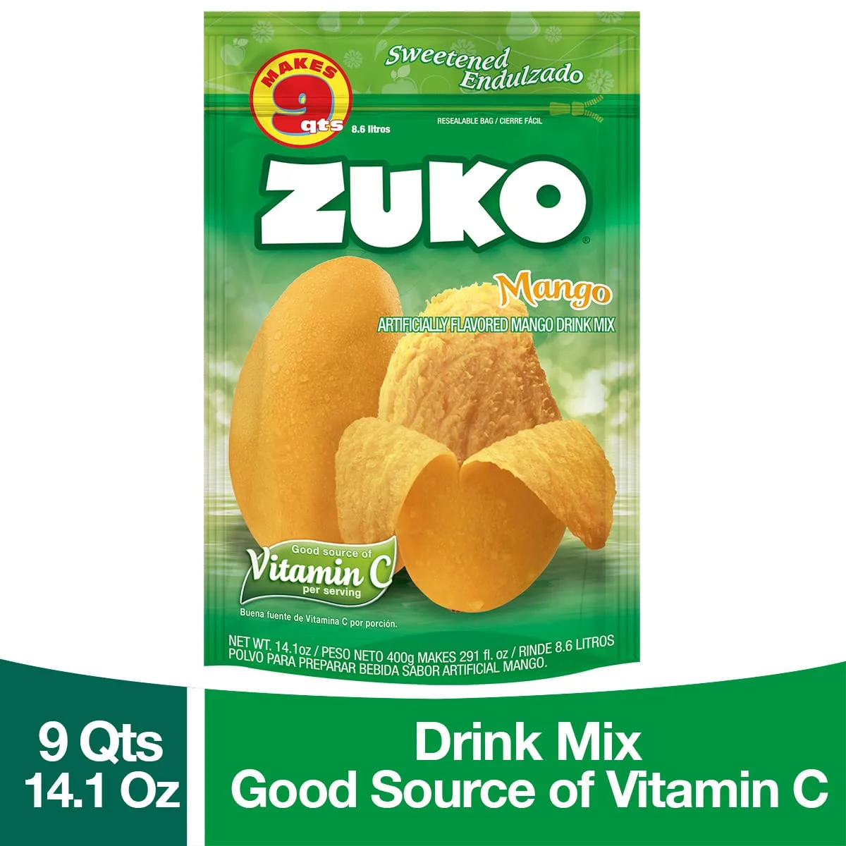 Zuko Mango Instant Powder Drink | Family Pack | No Sugar Needed | Vitamin C | 14.1 Ounce (Pack of 6)