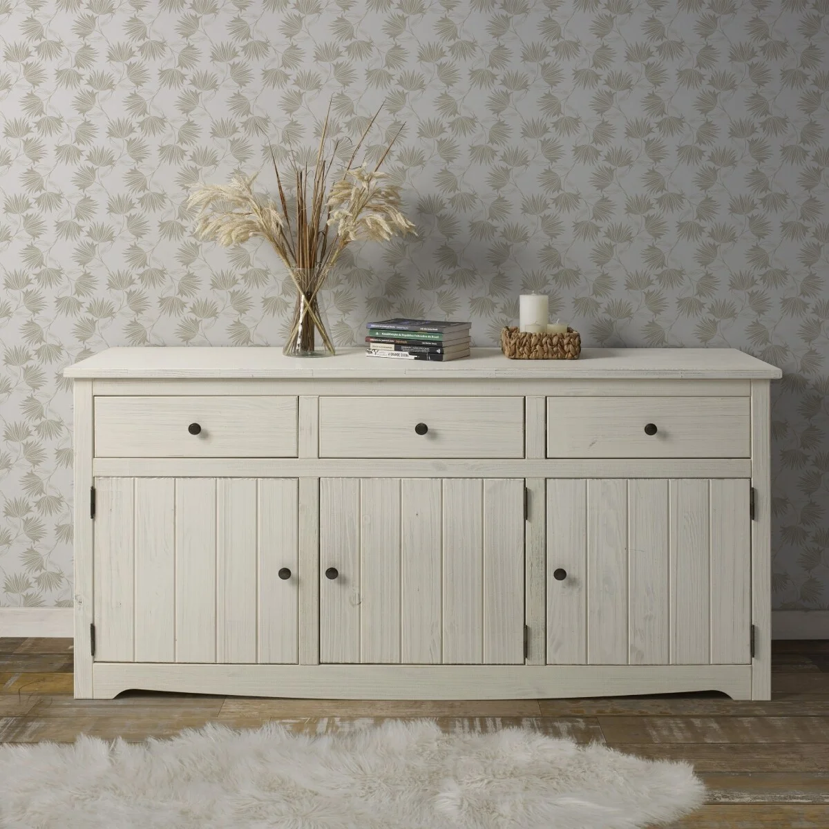 Bridge Brazil Wood Buffet Sideboard White Distressed | Furniture Dash - N/A