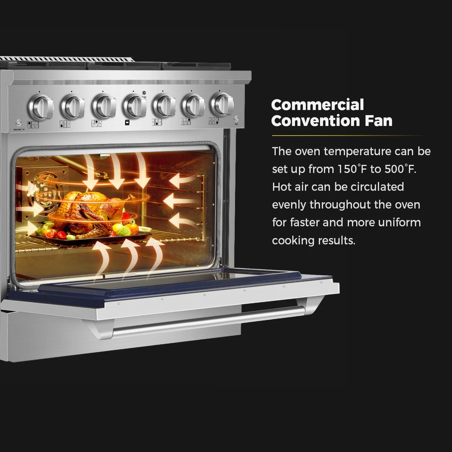 Empava 36 in. 5.2 cu. ft. Pro-Style Slide-In Single Oven Gas Range with 6 Sealed Ultra High-Low Burners - Heavy Duty Continuous Grates in Stainless Steel