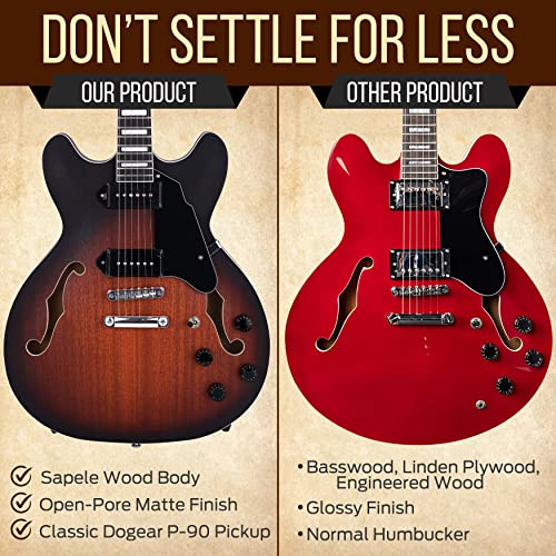 Pyle, Semi Hollow Electric Guitar ,Electric Guitar Kit ,Jazz Style, 6 String w/ Gig Bag and Accessories, Full Size - 41.8