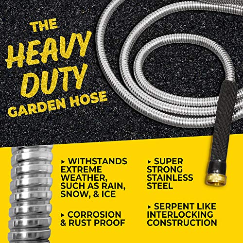 Bionic Steel PRO 100 Ft Garden Hose with Nozzle, Premium 304 Stainless Steel Metal Water Hose 100Ft Flexible Hose, Rust Proof, Lightweight, Heavy Duty, Crush Resistant Fittings, 500 PSI, 2025 Model