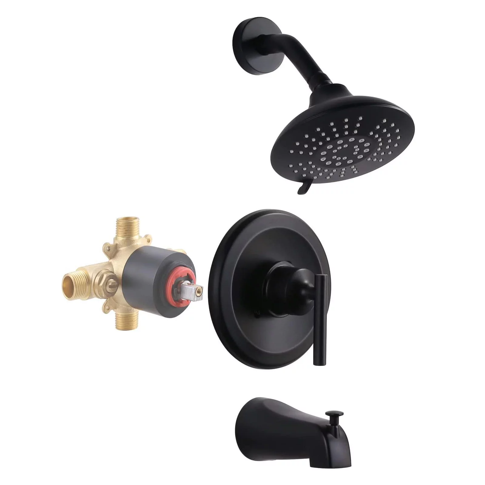 WOWOW Black Shower Faucet Set Complete Shower System with Brass Pressure Balance Valve