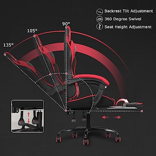 Gaming Chair with Linkage Armrest & Footrest, High Back Video Gaming Chair, Black