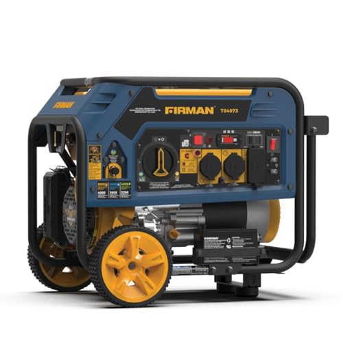 FIRMAN T04073 Tri Fuel Portable Generator, 4000W Electric Start, 120/240V, CO Alert, Quiet 67dB, 223cc Engine, 5-Gallon Tank, 14 Hrs Runtime, Wheel Kit, Use for Home Backup, Camper Van & Outdoor Event
