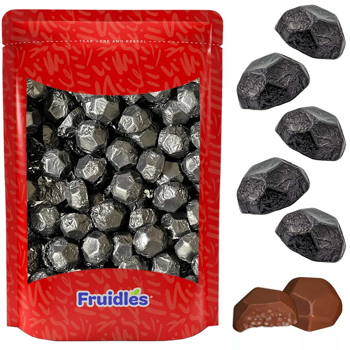 Christmas Coal Chocolate, Milk Chocolate Party Bag Fillers, Individually Wrapped Foils, Resealable Bag, (2 Pounds)