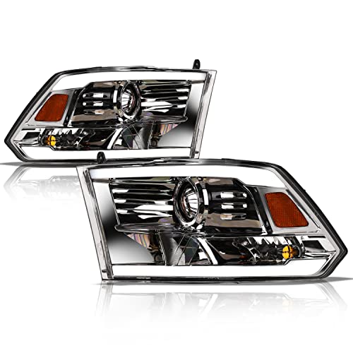 Alpha Owls 8710401 Crystal Headlights With Switchback Sequential LED Light Bar & Startup Light - Black Amber Fits 2009-2018 Dodge Ram 1500 2500 3500/2019-2023 Classic Halogen Models