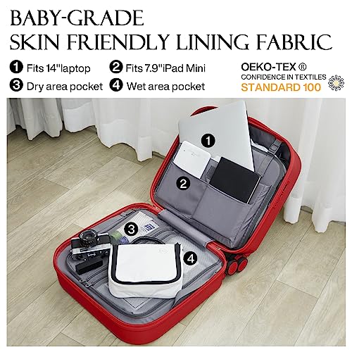 mixi Upgrade Carry on Luggage 14 Inch Underseat Personal Item Suitcases with Spinner Wheels, Hardside Rolling Suitcase PC with TSA Lock Lightweight Travel Case, Fine Grid Black