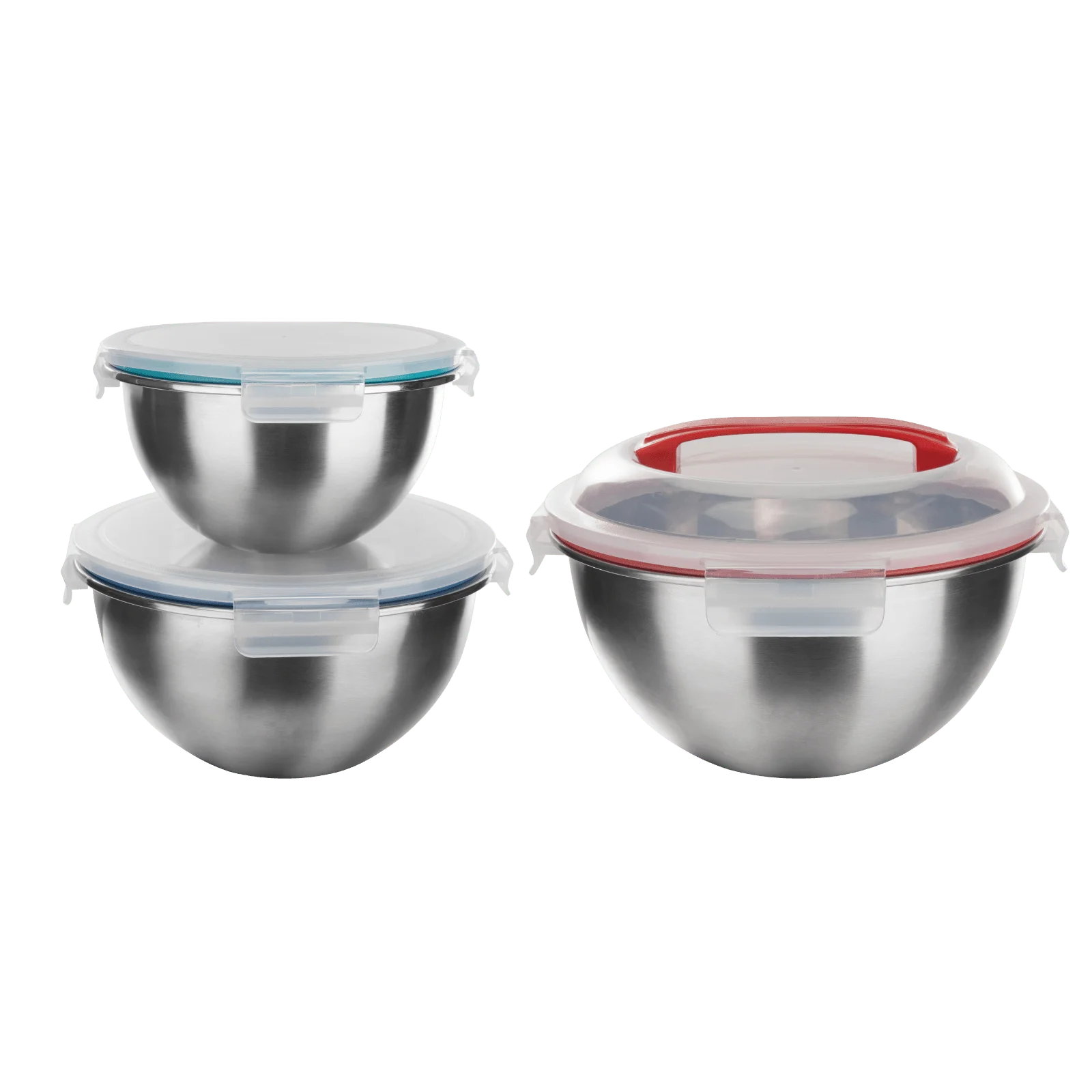 Genicook 3-Piece Stainless Steel Nesting Mixing Bowl Set with Snap-On Lids & Carry Handle