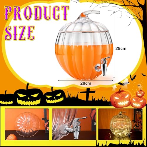 Uiifan 1.7 Gallon Glass Pumpkin Drink Dispenser Jar for Fall Halloween Thanksgiving Party Decor, Pumpkin Fall Candy Dish, Punch Bowl, Pitcher, Glass Drink Dispenser with Lid, Trick or Treat Jar