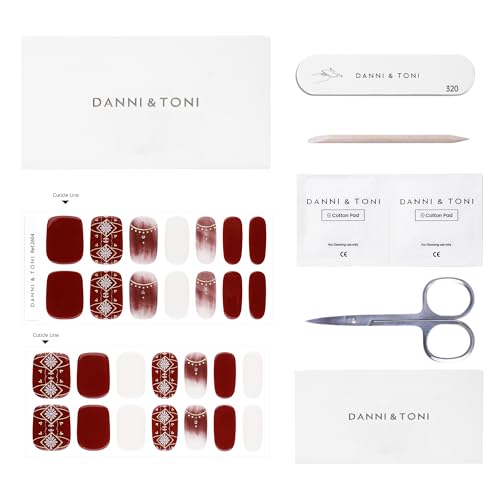 DANNI & TONI Semi Cured Gel Nail Strips Christmas Santa Claus Snowflakes Cat Eye Gel Nail Wraps 28 Stickers | Mistletoe Meow