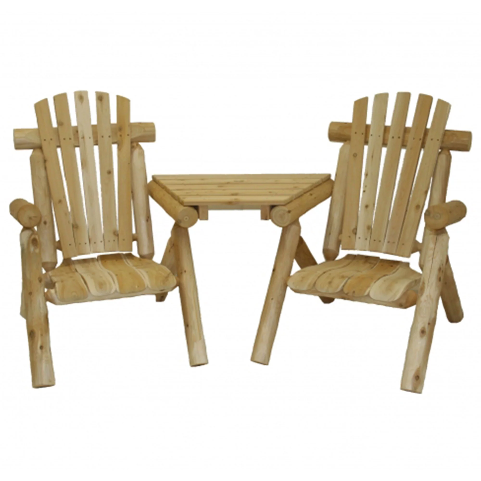 Lakeland Mills Rustic Patio White Cedar Log Visa Tete Chairs, Natural
