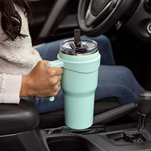 Hydrapeak Roadster 40oz Stainless Steel Tumbler Double Wall Vacuum Insulated Water Bottle With Handle And 2 in 1 Straw Lid (Aqua)