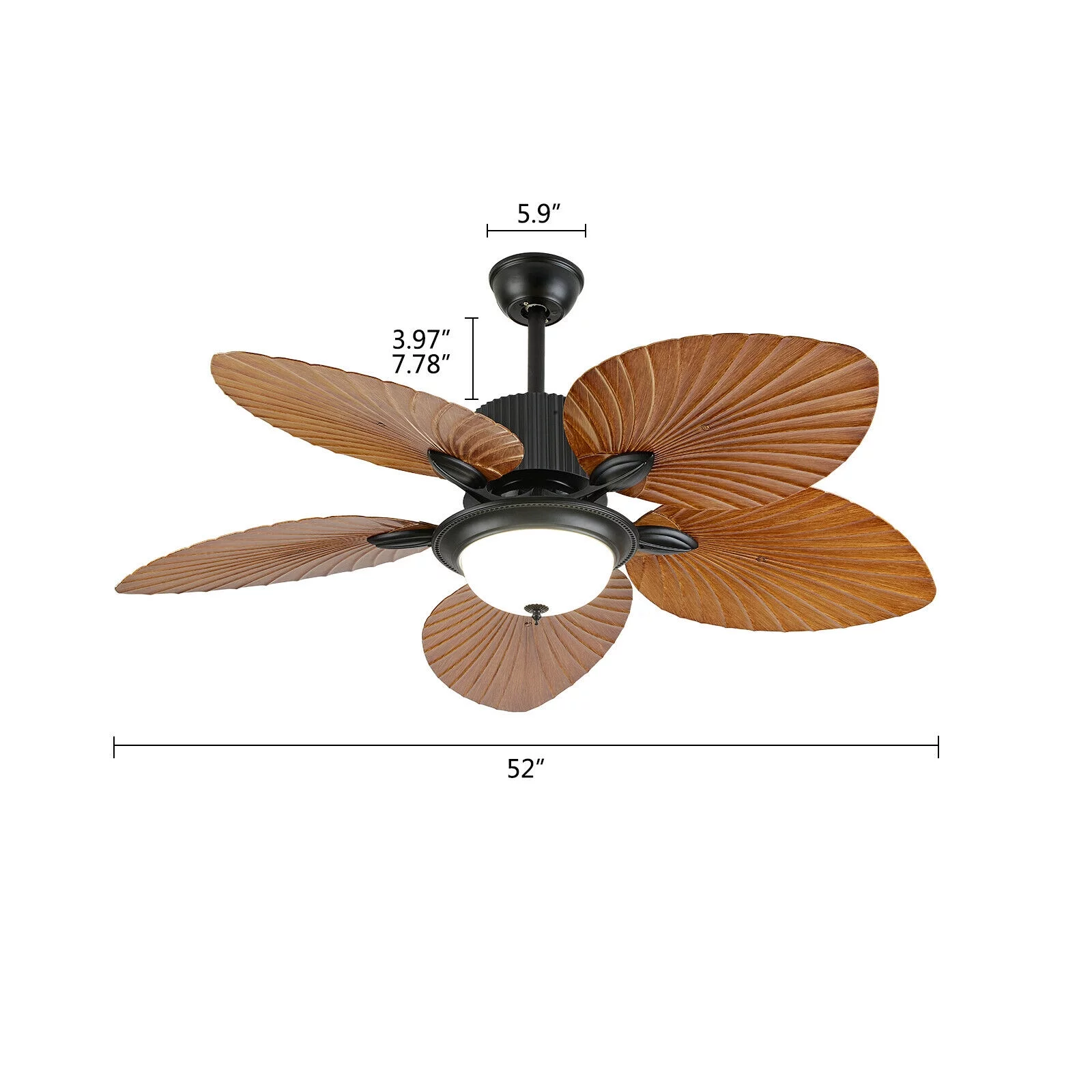 Miumaeov 52inch Tropical Palm Ceiling Fan with Light and Remote 5 Acrylic Palm Leaf Blades Tropical Ceiling Fan for Living Room Kitchen Bedroom Basement