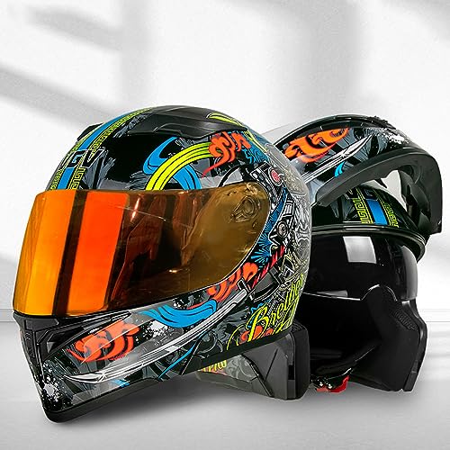 RUANLOV Flip up Front Motorcycle Helmet, Night Vision Modular Integrated Motorcycle Helmet, DOT/ECE Certified Lightweight for Men Women Helmet, Moped Chopper Helmets