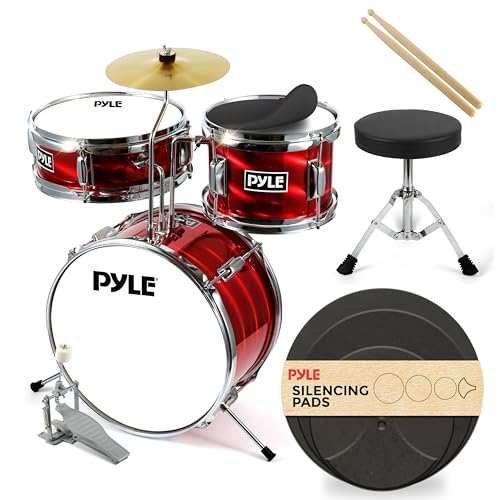 Pyle Kids Drum Set, 3 Piece Beginner Junior Drummer Kit with 13