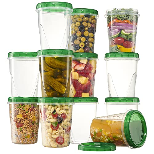 PLASTICPRO 6 Pack Twist Cap Food Storage Containers with Green Screw on Lid- 16 oz Reusable Meal Prep Containers - Freezer and Microwave Safe Green Plastic Food Storage