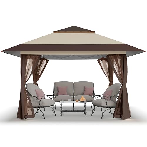 CROWN SHADES 13x13 Pop Up Gazebo, Canopy Tent, Gazebos on Clearance - Outdoor Gazebo for Backyard & Patio Furniture - Carpa Pop Up Tent with Wheeled STO-N-Go Cover Bag (Grey)