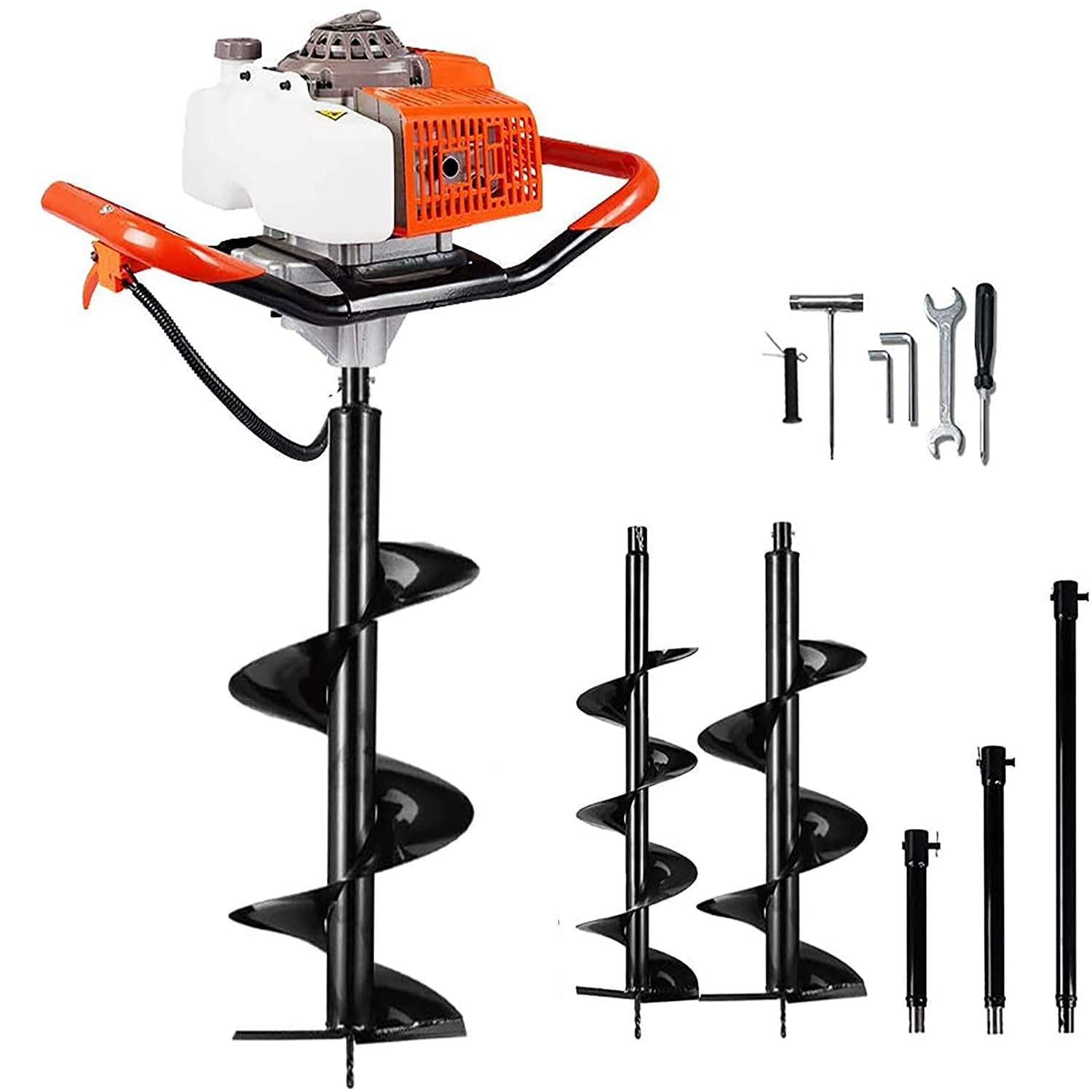 DC HOUSE 63CC 3.4HP 2 Stroke Gas Powered Auger Post Hole Digger with 2 Earth Auger Drill Bits 6