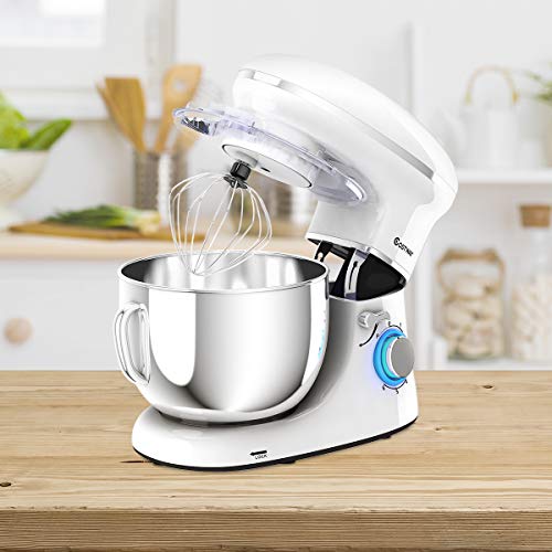 COSTWAY Stand Mixer, 660W Electric Kitchen Food Mixer with 6-Speed Control, 6.3-Quart Stainless Steel Bowl, Dough Hook, Beater, Whisk (Silver-update)