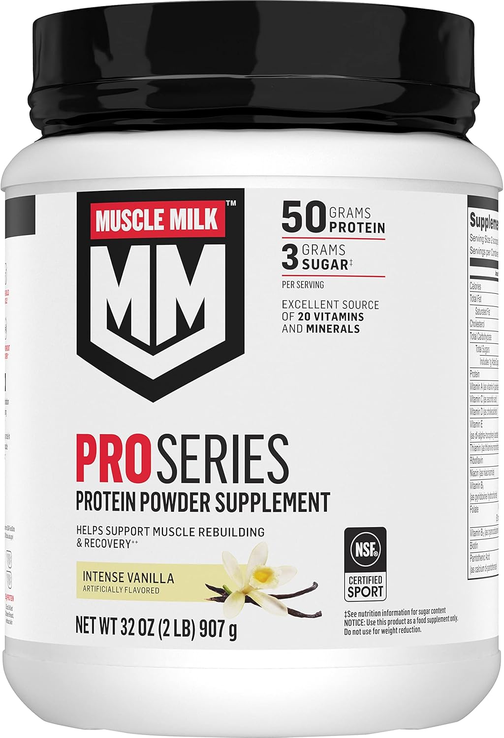 Muscle Milk Pro Series Protein Powder Supplement, Intense Vanilla, 2 Pound, 11 Servings, 50g Protein & Genuine Protein Powder, Chocolate, 1.93 Pounds, 12 Servings, 32g Protein, 3g Sugar
