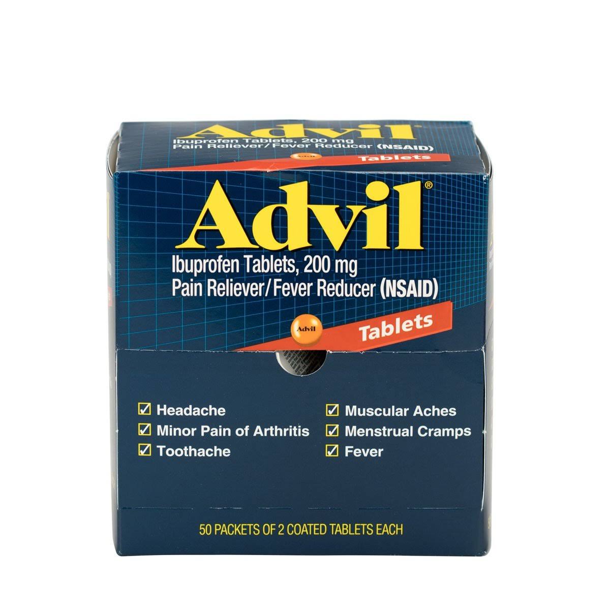 Advil Ibuprofen Medication, 50 Doses of Two Tablets, 200 mg - Bs-Fak-15000-1-Fm | Brite Safety